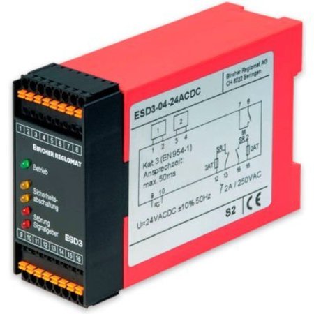 BIRCHER REGLOMAT Safety Controller, Ext.(manual) reset, 24VAC/DC, Safety Cat 3 CEN ESD3-06-24ACDC